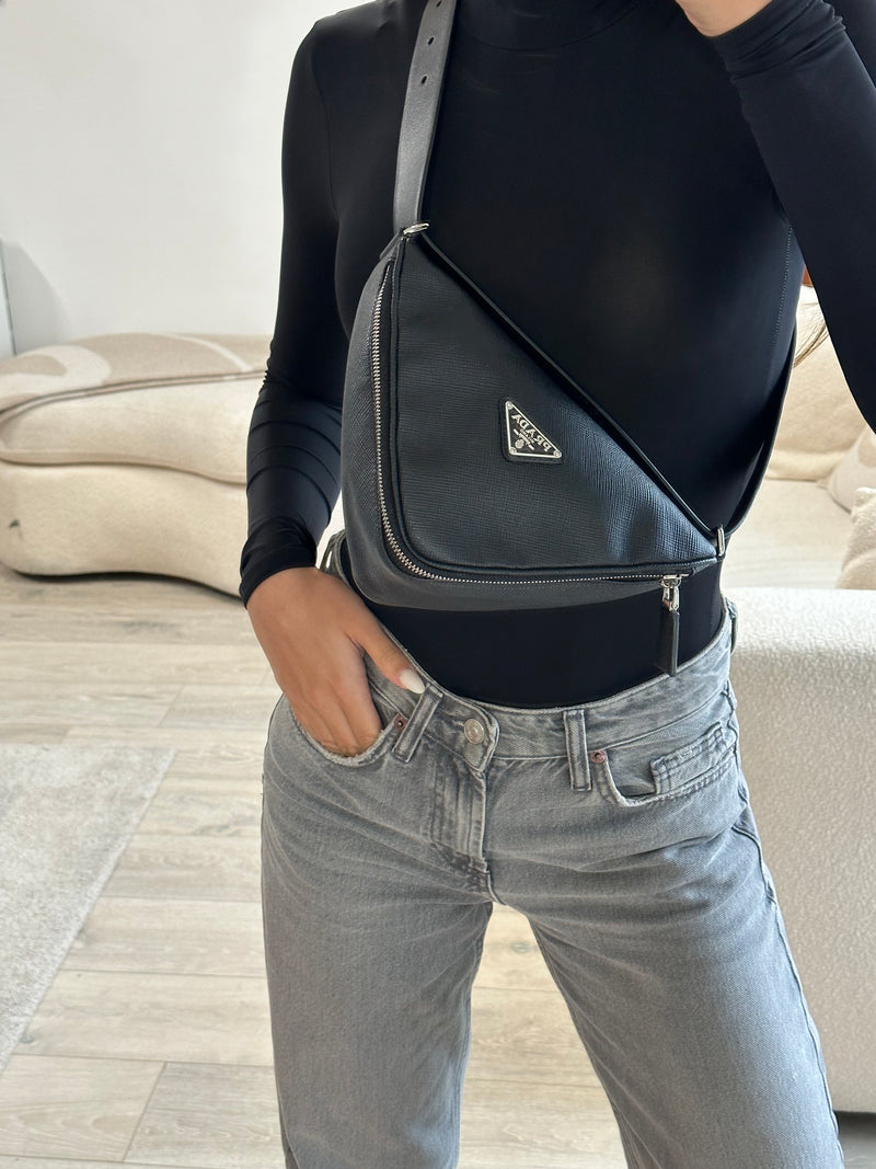 Prada Black Saffiano Leather Belt Bag