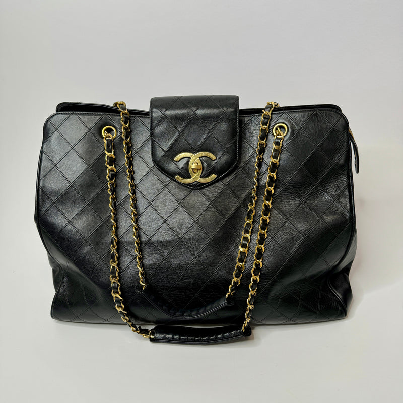 Chanel  Black Leather Supermodel Travel/Shoulder Bag