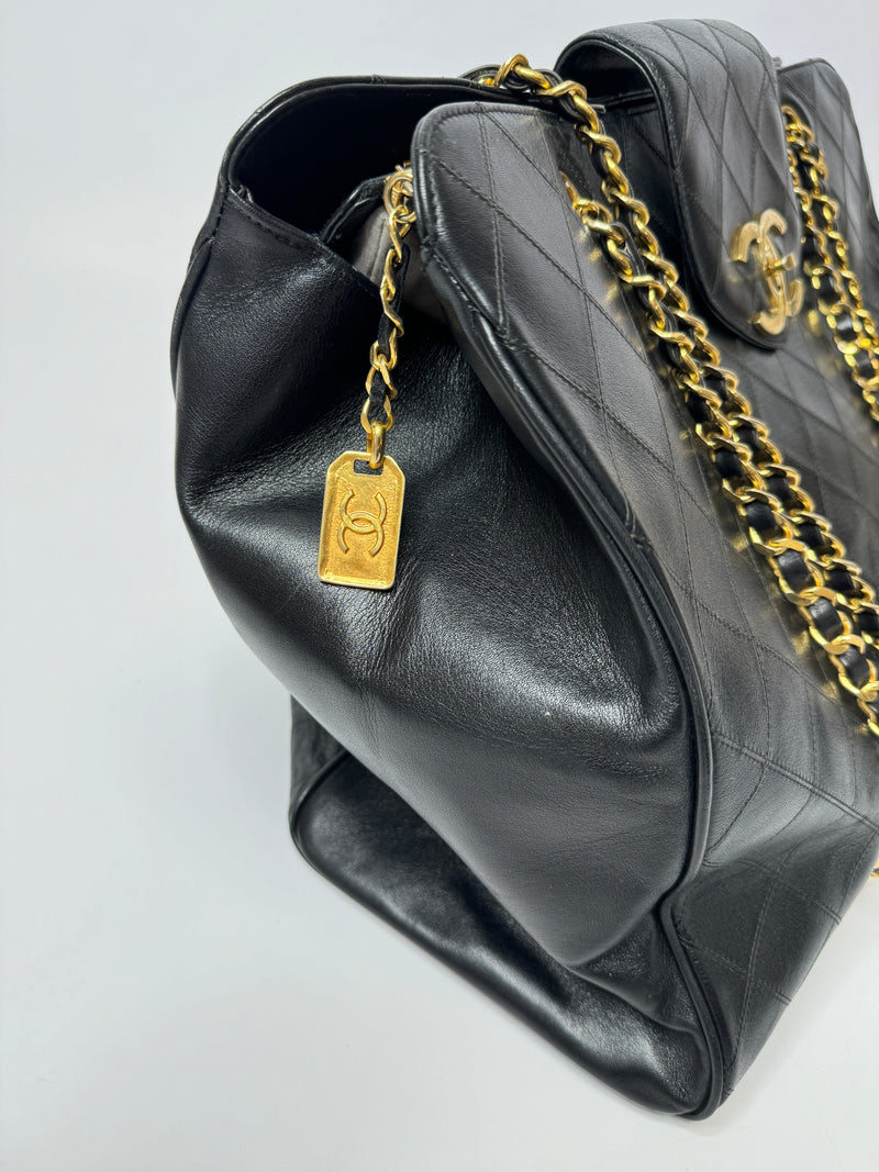 Chanel  Black Leather Supermodel Travel/Shoulder Bag