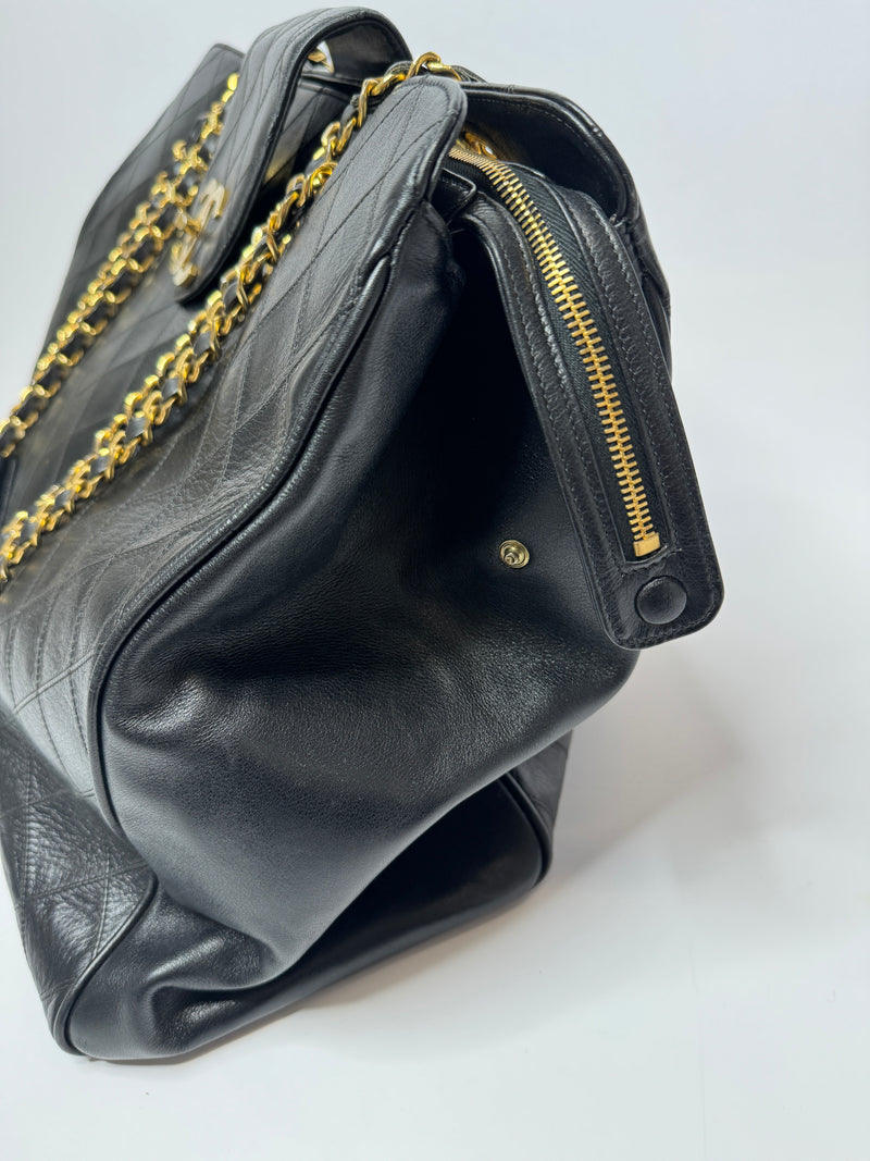 Chanel  Black Leather Supermodel Travel/Shoulder Bag