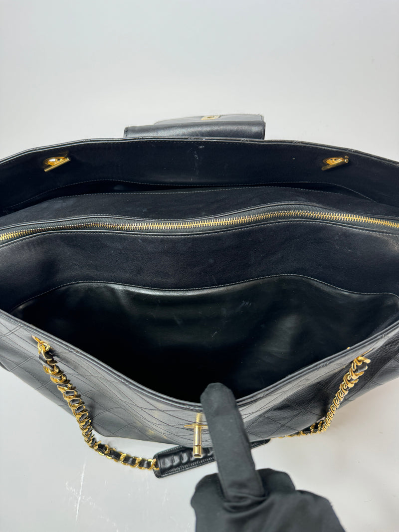 Chanel  Black Leather Supermodel Travel/Shoulder Bag