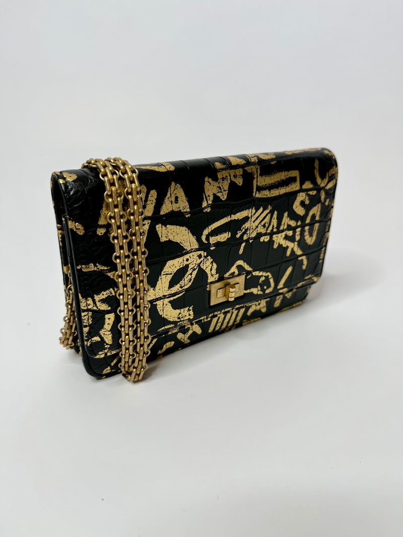 Chanel Calfskin 2.55 Graffiti Reissue Wallet On Chain
