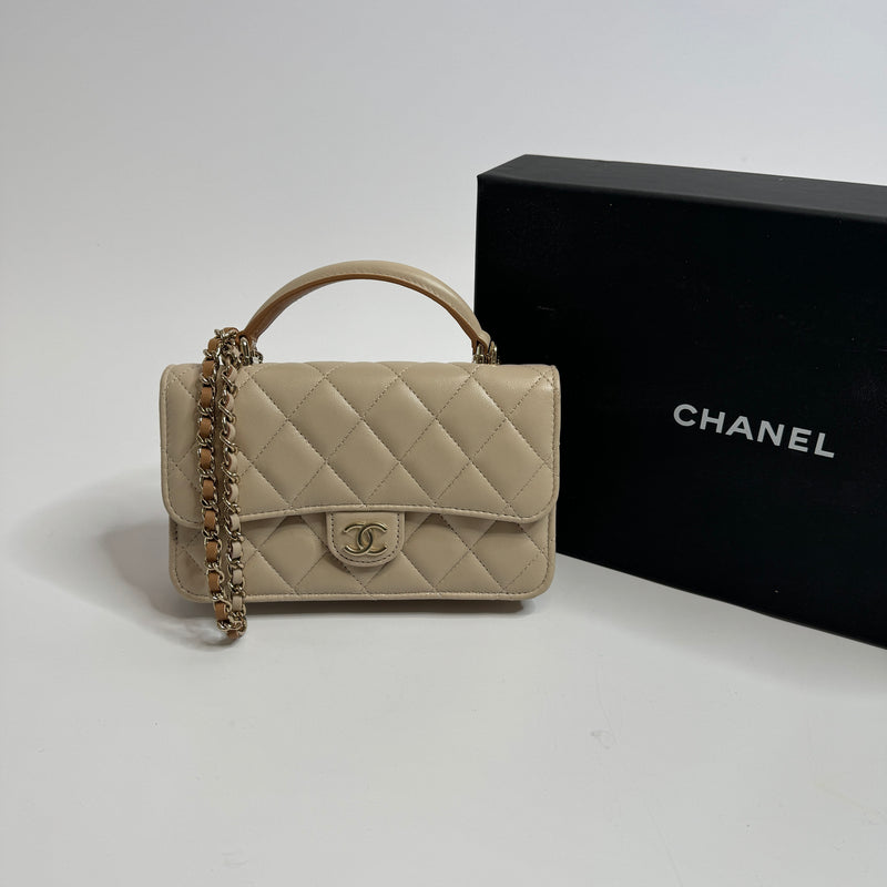 Chanel Top Handle Mini WOC Ecru/Beige Lambskin Gold Hardware 23P