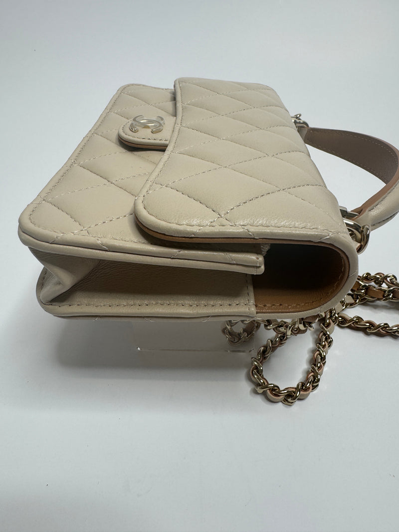 Chanel Top Handle Mini WOC Ecru/Beige Lambskin Gold Hardware 23P