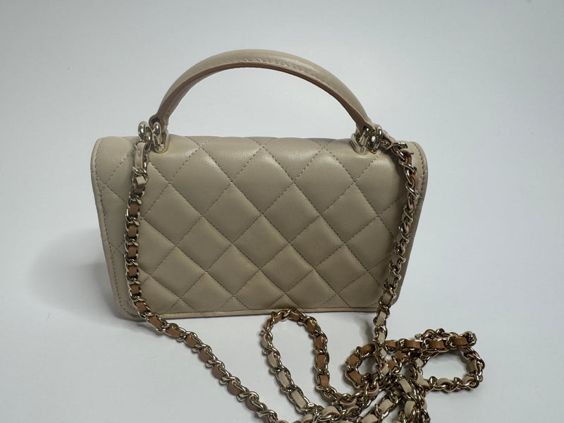 Chanel Top Handle Mini WOC Ecru/Beige Lambskin Gold Hardware 23P