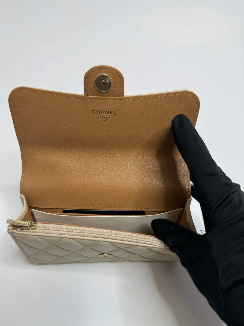 Chanel Top Handle Mini WOC Ecru/Beige Lambskin Gold Hardware 23P