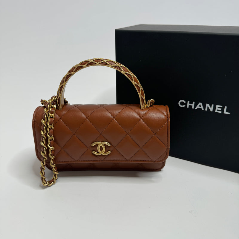 Chanel Wallet On Chain With Top Handle In Brown