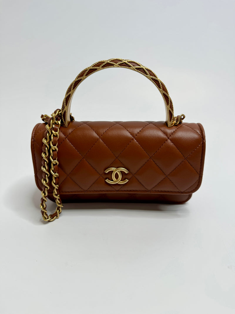 Chanel Wallet On Chain With Top Handle In Brown