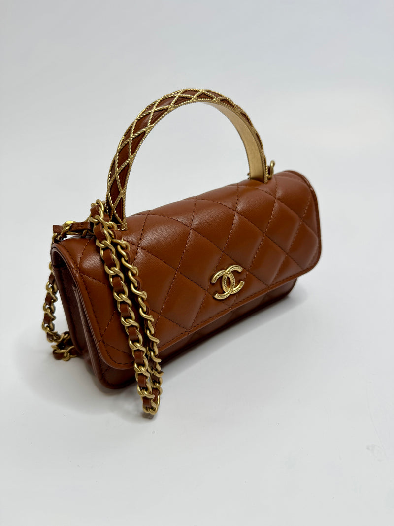 Chanel Wallet On Chain With Top Handle In Brown