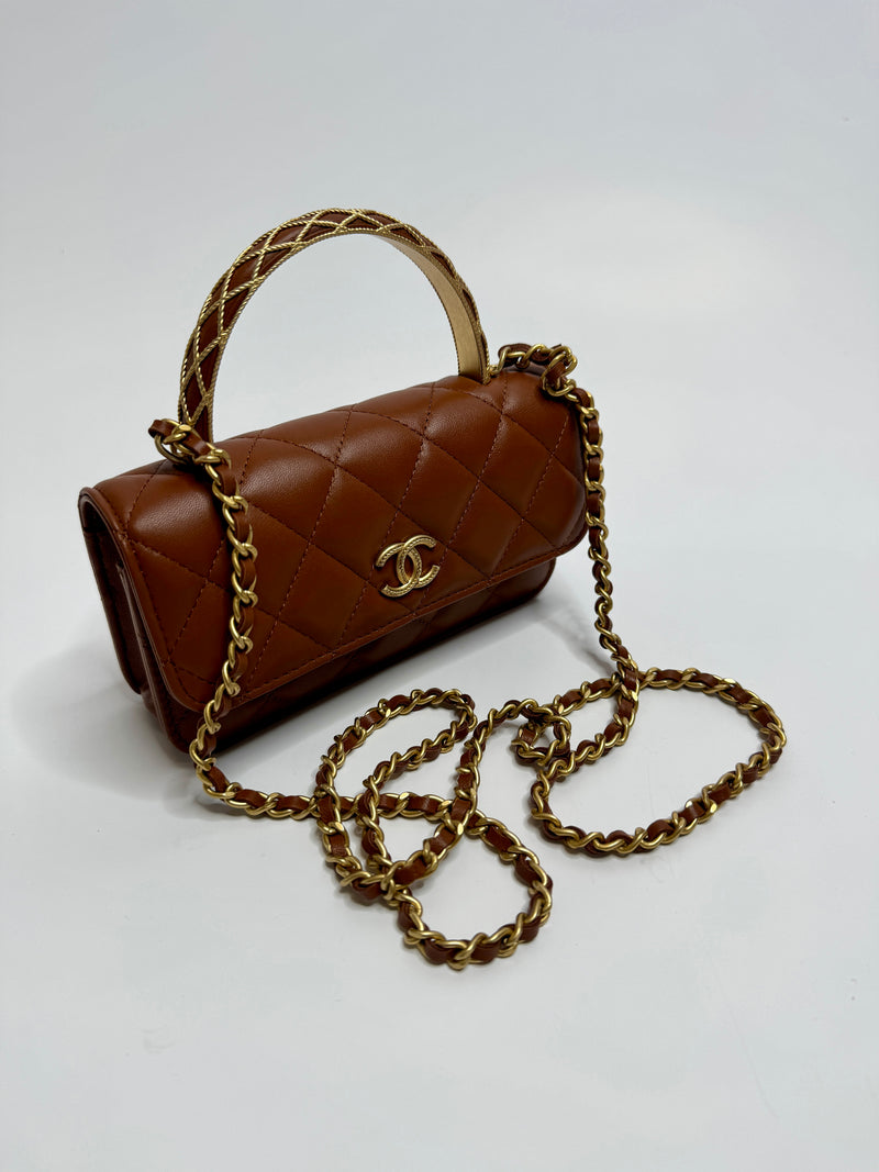Chanel Wallet On Chain With Top Handle In Brown