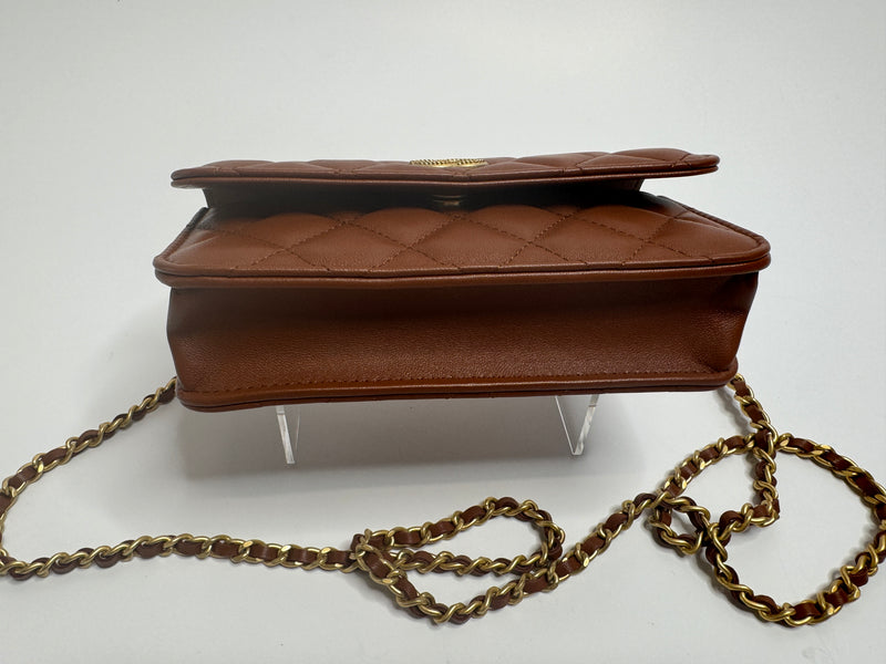 Chanel Wallet On Chain With Top Handle In Brown