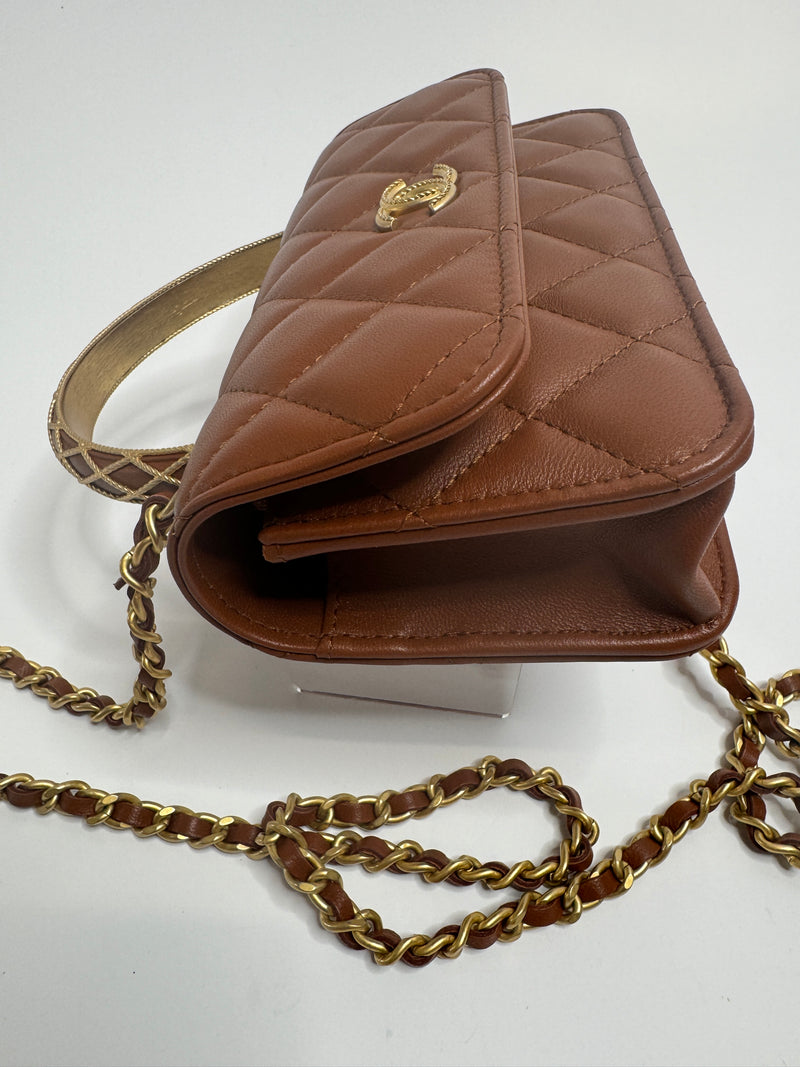 Chanel Wallet On Chain With Top Handle In Brown