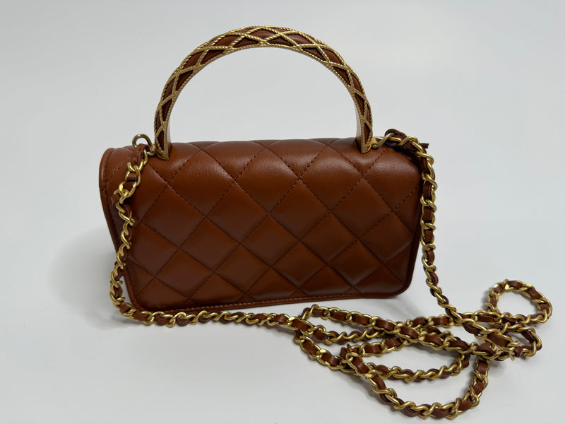 Chanel Wallet On Chain With Top Handle In Brown