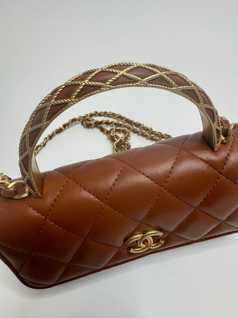 Chanel Wallet On Chain With Top Handle In Brown