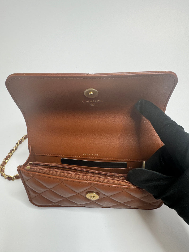 Chanel Wallet On Chain With Top Handle In Brown