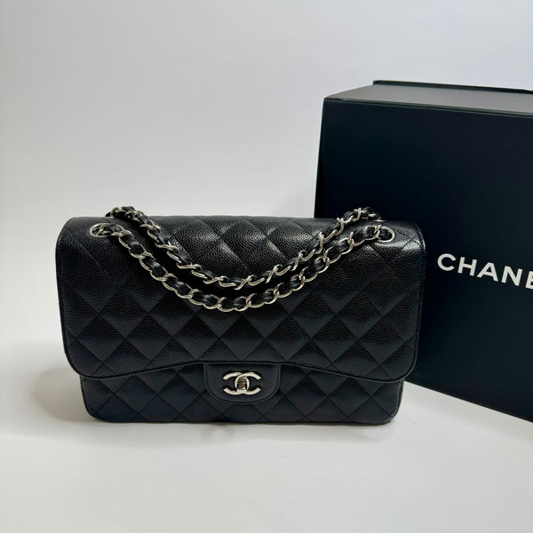 Chanel Black Caviar Leather Jumbo Classic Double Flap