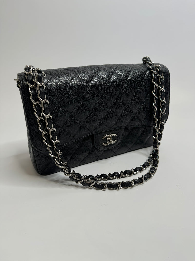 Chanel Black Caviar Leather Jumbo Classic Double Flap