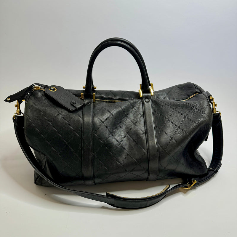 Chanel Vintage Black Leather Boston Travel Bag