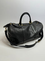 Chanel Vintage Black Leather Boston Travel Bag