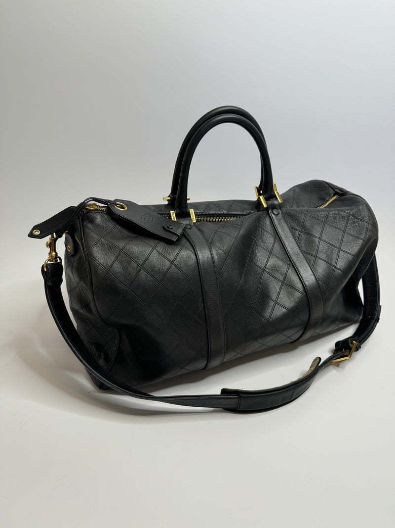 Chanel Vintage Black Leather Boston Travel Bag