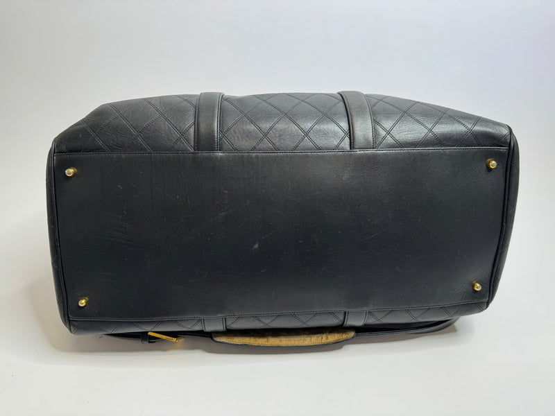 Chanel Vintage Black Leather Boston Travel Bag