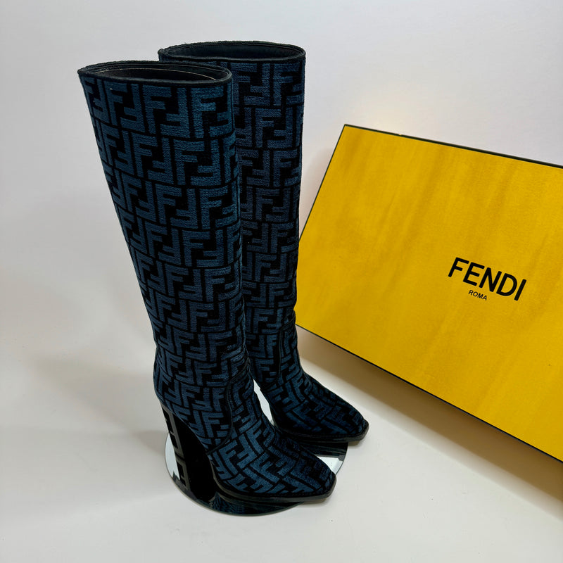 Fendi FF Chenille Knee Boots (Size 37/ UK 4)