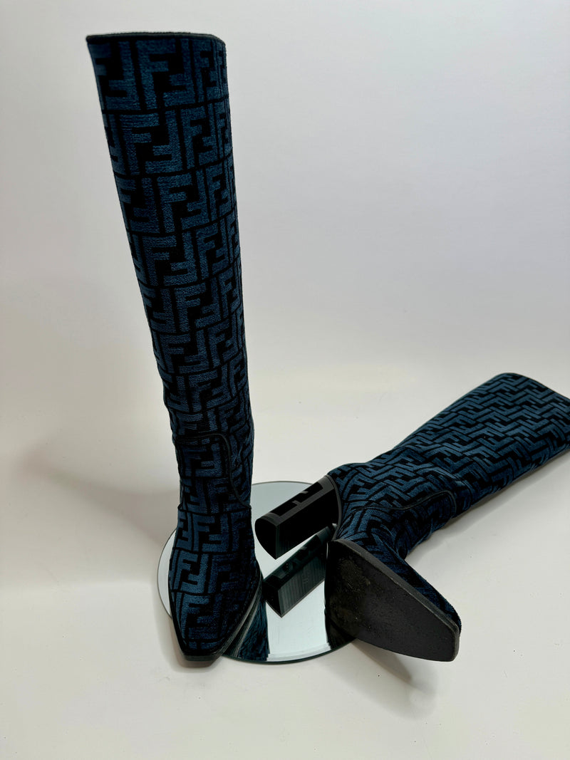 Fendi FF Chenille Knee Boots (Size 37/ UK 4)