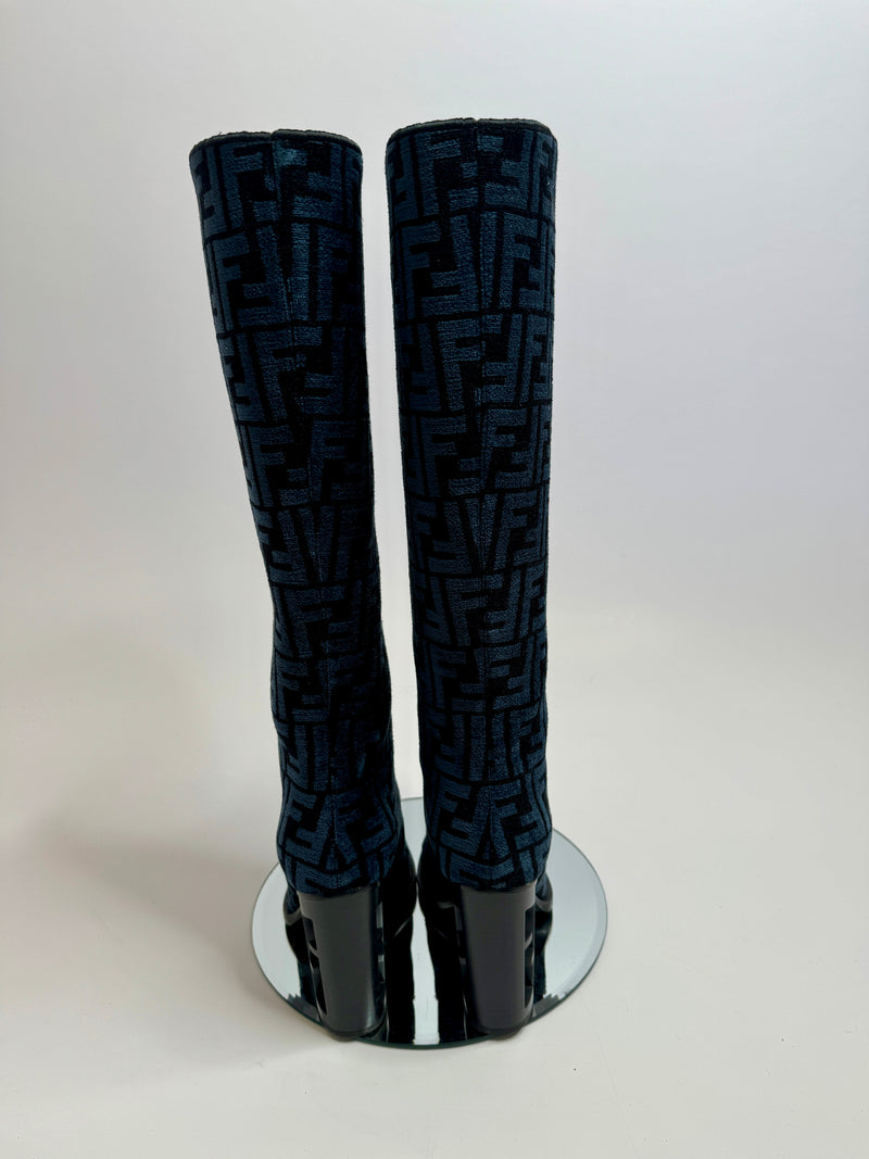 Fendi FF Chenille Knee Boots (Size 37/ UK 4)