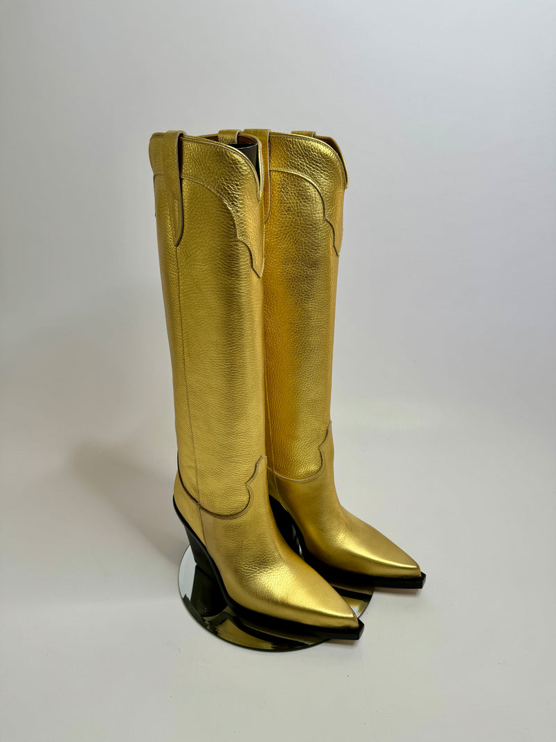 Paris Texas El Dorado 100mm Knee-high Boots In Gold (Size 38/UK 5)