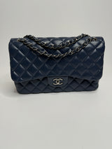 Chanel Navy Lambskin Leather Jumbo Classic Double Flap