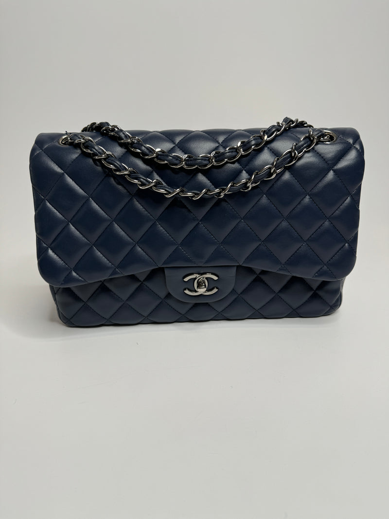 Chanel Navy Lambskin Leather Jumbo Classic Double Flap