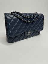 Chanel Navy Lambskin Leather Jumbo Classic Double Flap