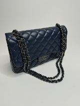 Chanel Navy Lambskin Leather Jumbo Classic Double Flap