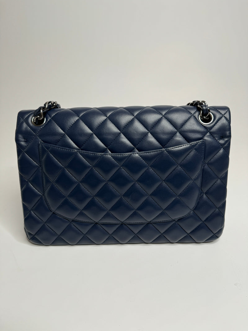Chanel Navy Lambskin Leather Jumbo Classic Double Flap