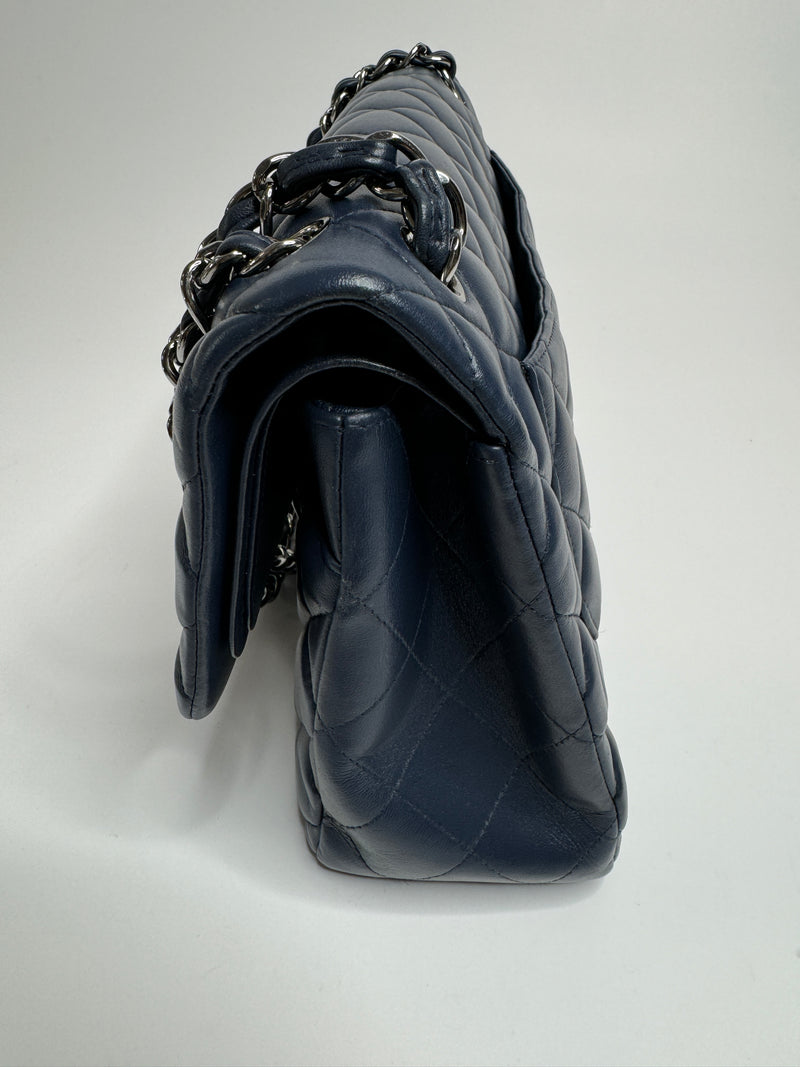 Chanel Navy Lambskin Leather Jumbo Classic Double Flap
