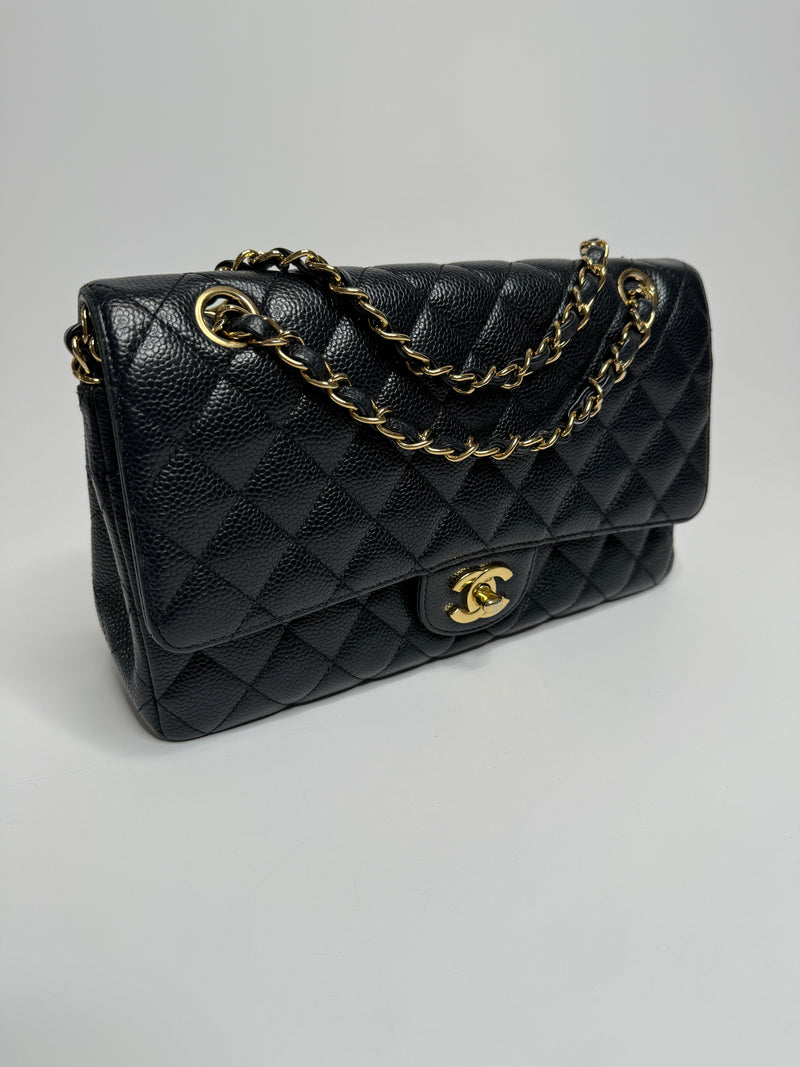 Chanel  Medium Classic Double Flap Caviar With Gold Hardware
