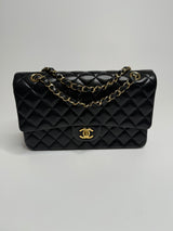 Chanel Medium Classic Double Flap In Black Lambskin With Gold Hardware