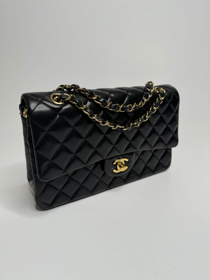 Chanel Medium Classic Double Flap In Black Lambskin With Gold Hardware