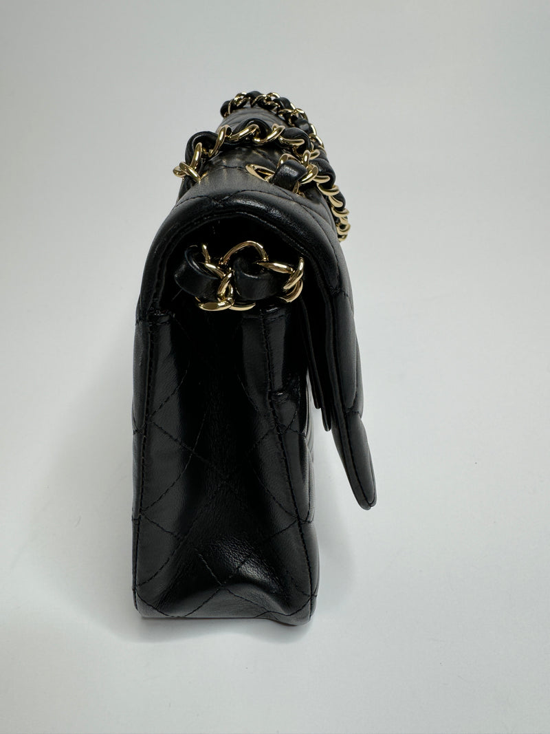 Chanel Medium Classic Double Flap In Black Lambskin With Gold Hardware