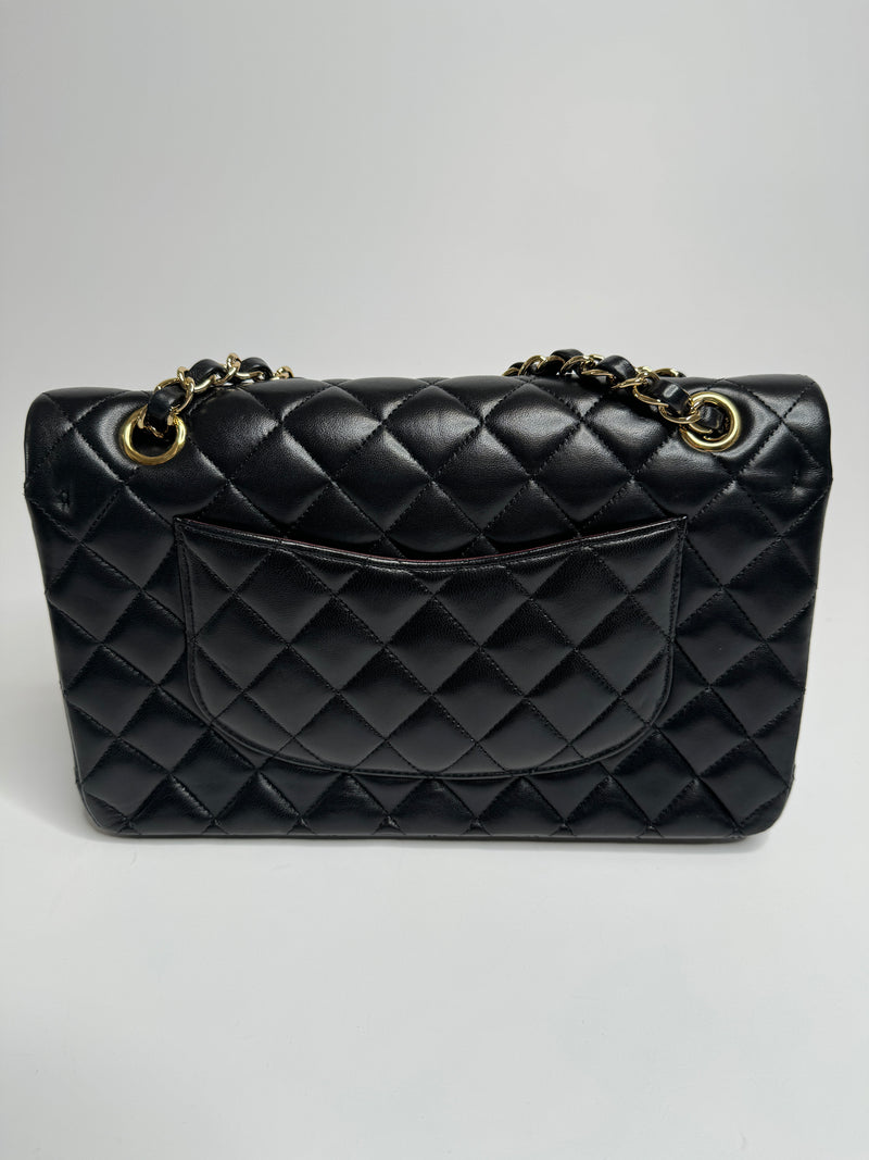 Chanel Medium Classic Double Flap In Black Lambskin With Gold Hardware