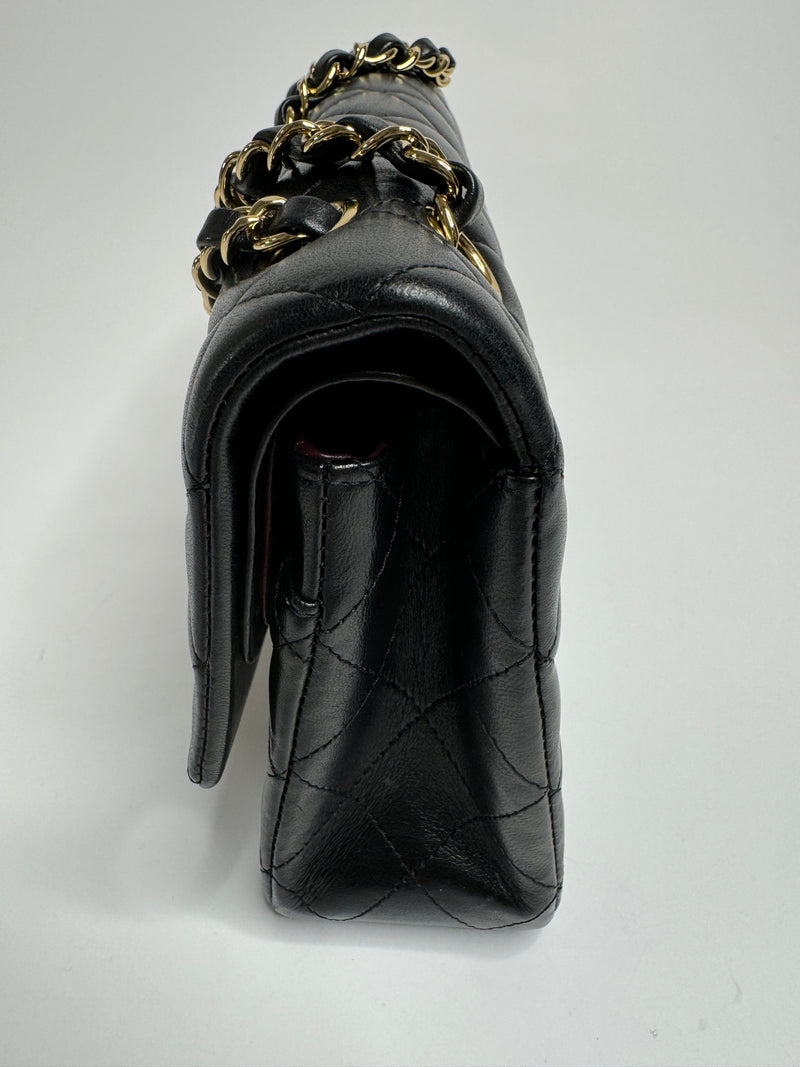 Chanel Medium Classic Double Flap In Black Lambskin With Gold Hardware