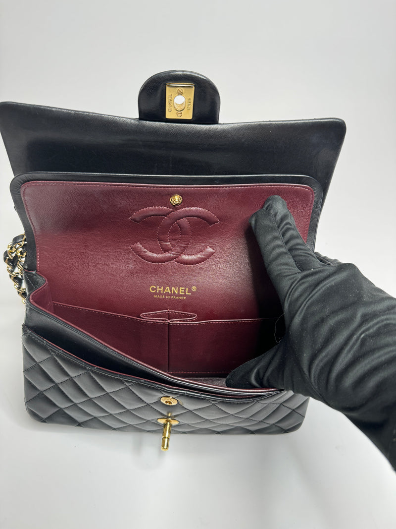 Chanel Medium Classic Double Flap In Black Lambskin With Gold Hardware