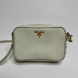 Prada Off-White Saffiano Leather Mini Zip Top Camera Sling Bag