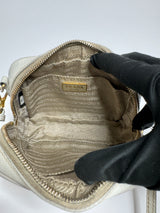 Prada Off-White Saffiano Leather Mini Zip Top Camera Sling Bag