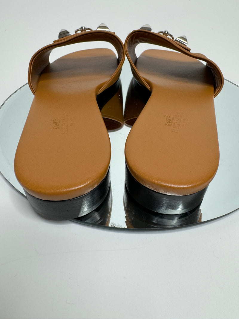 Hermès Dune Sandals In Tan Leather (Size 39 /UK 6)