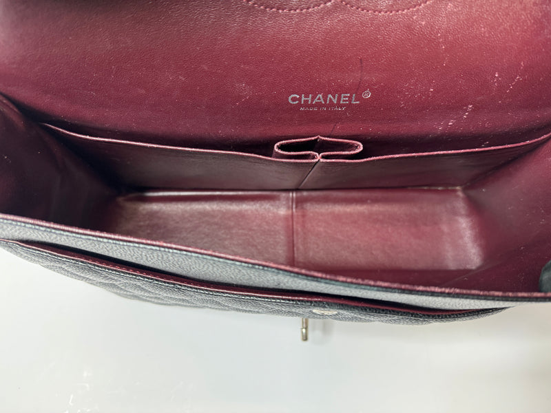 Chanel Maxi Classic Double Flap In Black Caviar Leather With Silver Hardware