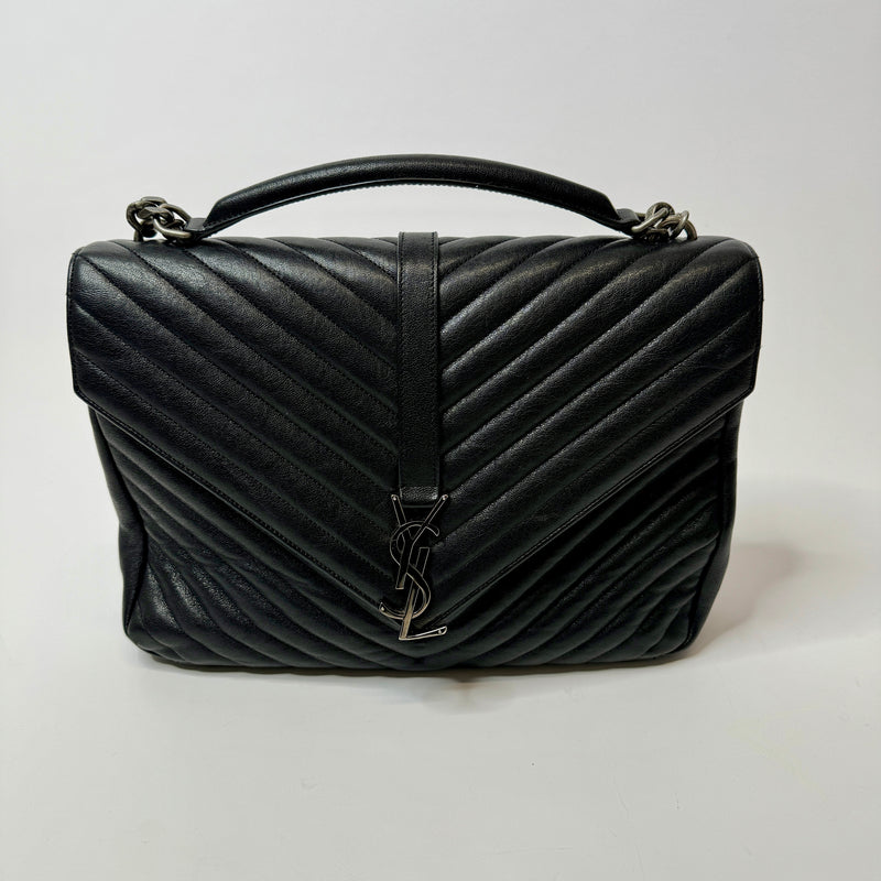 Saint Laurent Black Matelassé Leather Large College Top Handle Bag
