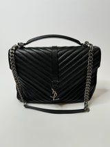 Saint Laurent Black Matelassé Leather Large College Top Handle Bag