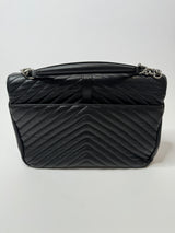 Saint Laurent Black Matelassé Leather Large College Top Handle Bag