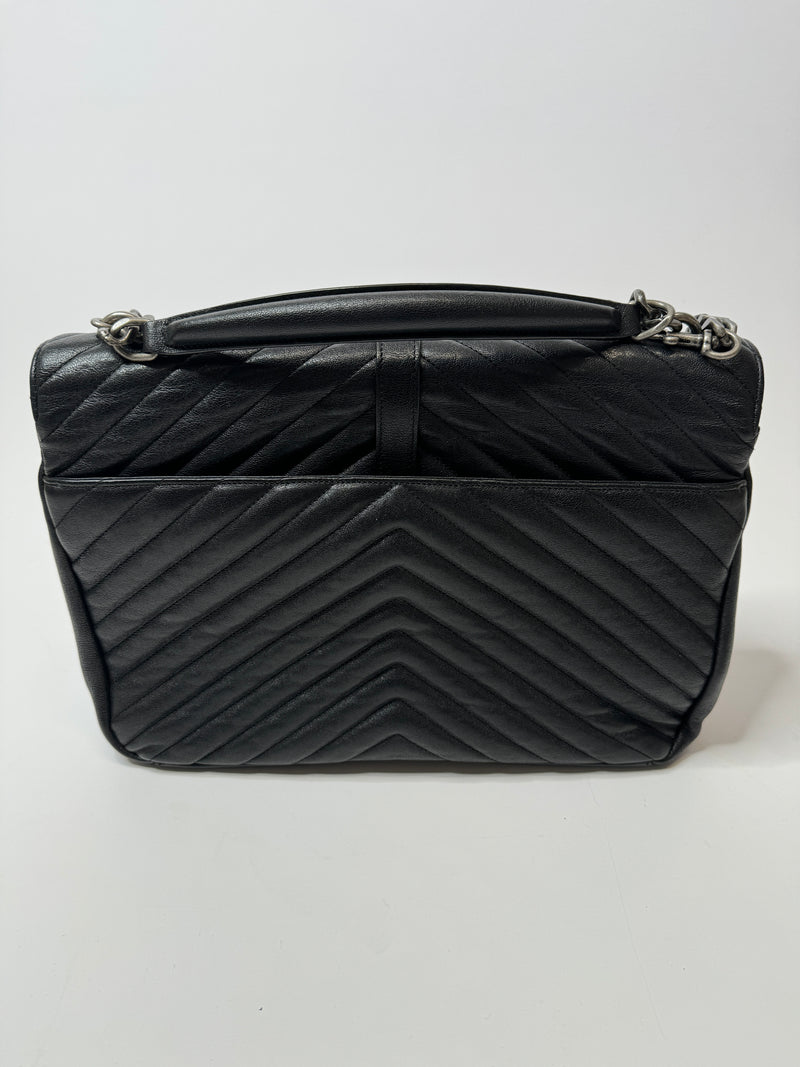 Saint Laurent Black Matelassé Leather Large College Top Handle Bag